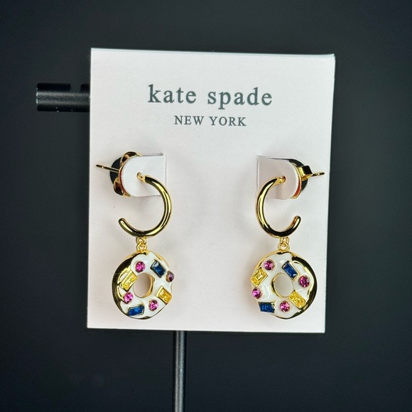 kate spade Jewelry - Kate Spade Gold Earrings with Pink and Blue Accents